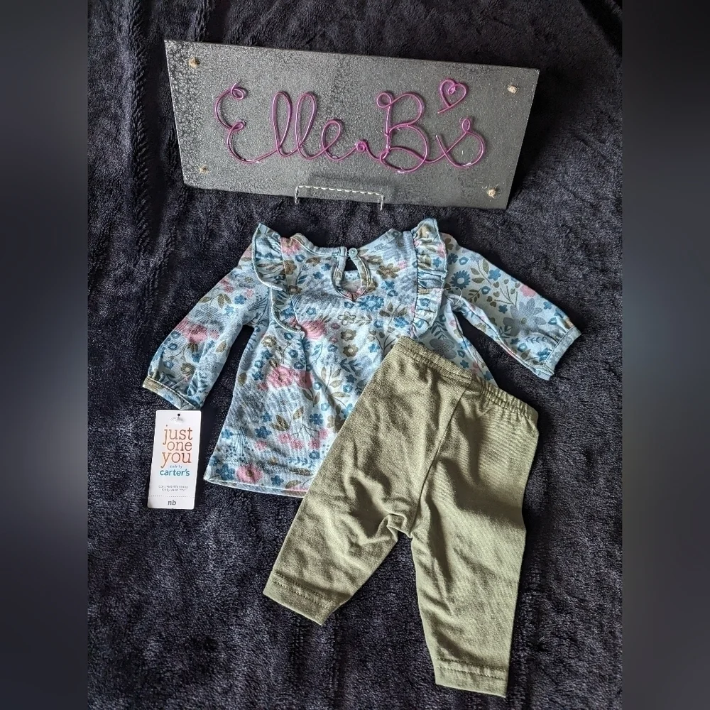 NWT Carters 2 Piece Blue/Green Floral Set NB